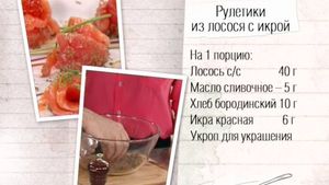 Рецепт рулетиков из лосося с икрой и палочек с ветчиной